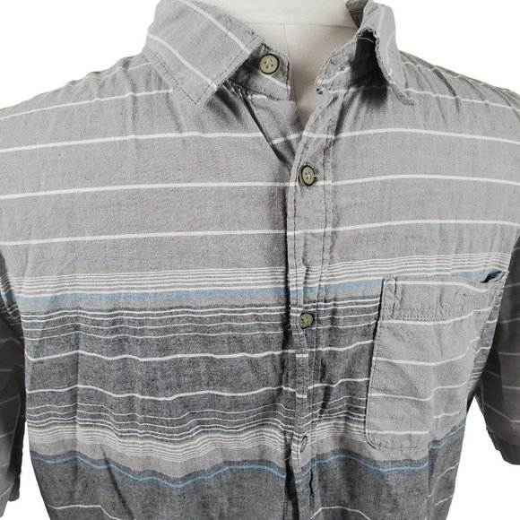 Short Sleeve Grey Striped Men's Shirt Large Button Up - Picture 2 of 3